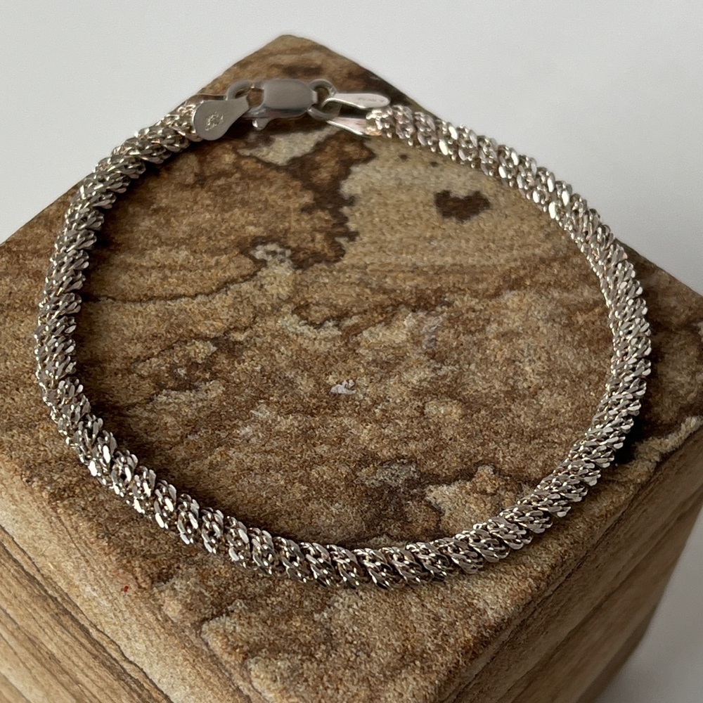 Vintage Sterling Silver Italy Rope Chain Bracelet Classic Twisted Link 925